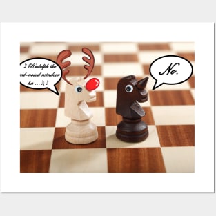 Funny Christmas Reindeer Chess Pieces Posters and Art